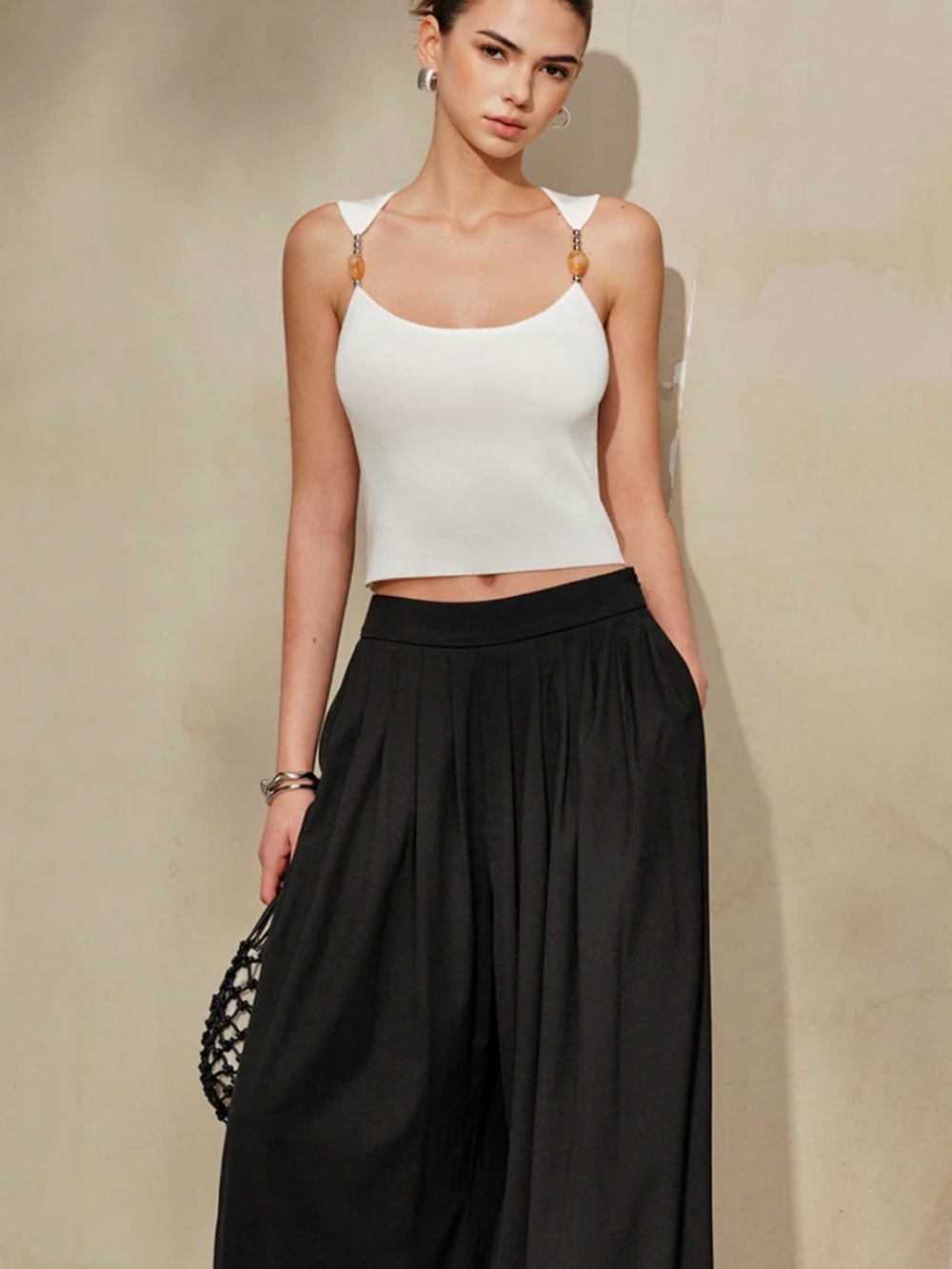 Commense White Beaded-Strap Crop Knit Tank - Picture 5 of 7